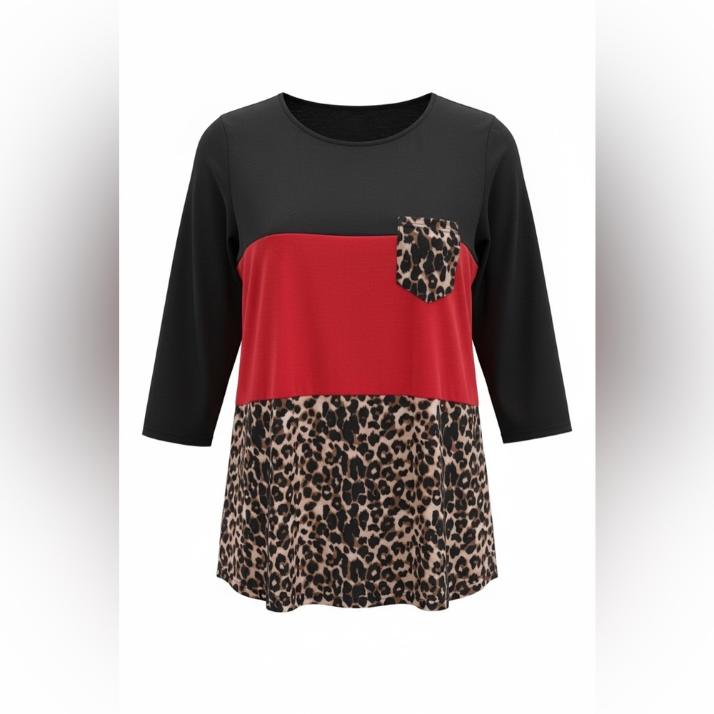 Women's Southern Stitch Black and Red Leopard Print Top - Size Small